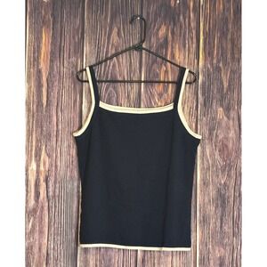 Kate Hill Tank Top Womens XL Black Cream Trim Sleeveless Knit Square Neck Casual